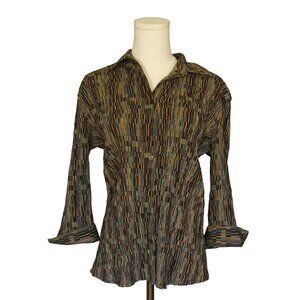 COMO Stretch Abstract Geo Button-Up Blouse-M